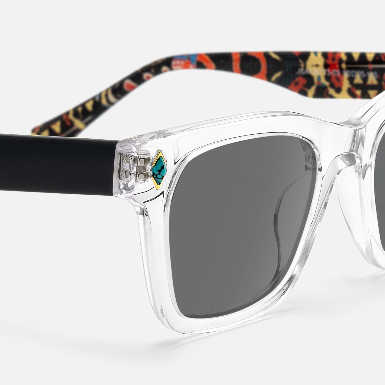 Adinkra - Turquoise Deco Square Clear Sunglasses by Vooglam - Design Details