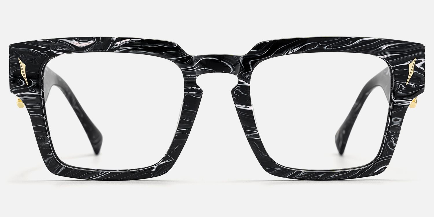 Stiletto - Black Marbled Glasses with Sword Deco by Vooglam - Angle View