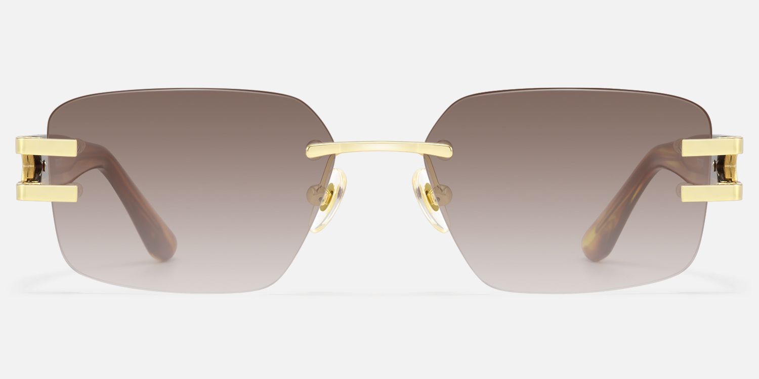 Aurum - Gradient Brown Rimless Sunglasses by Vooglam - Angle View
