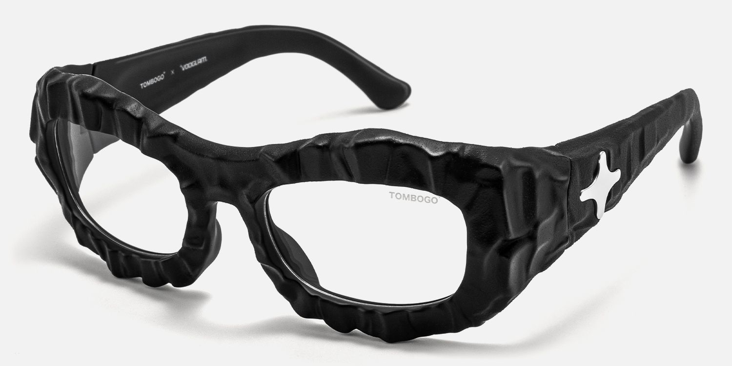 The Geologist - Bold Black Stone Texture Glasses by Vooglam - Front View