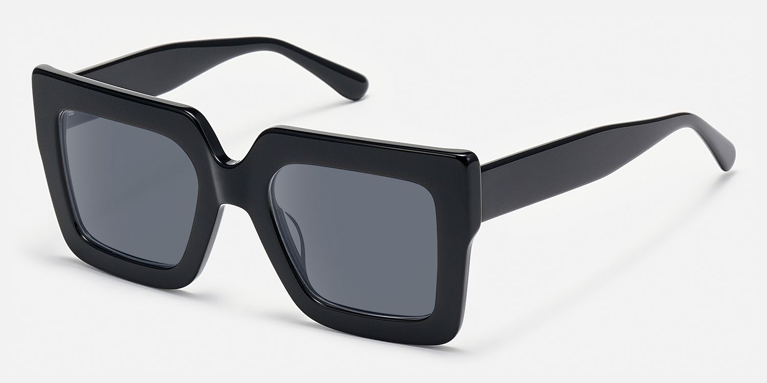 Charisse - Bold Chunky Square Black Sunglasses by Vooglam - Front View