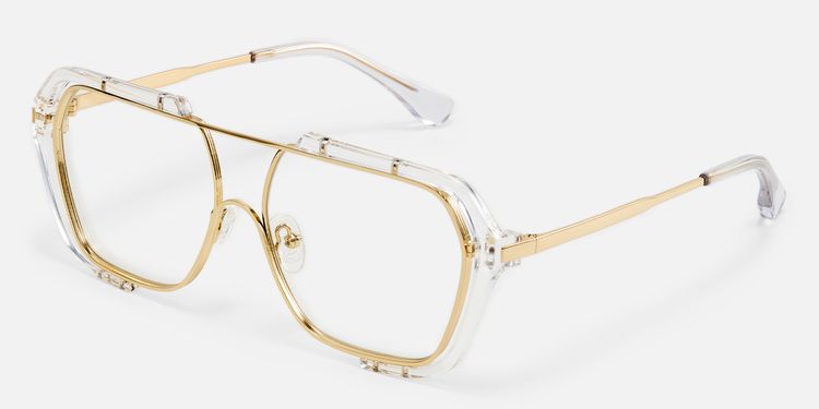 Porsha - Clear Gold Double Bridge Aviator Glasses by Vooglam
