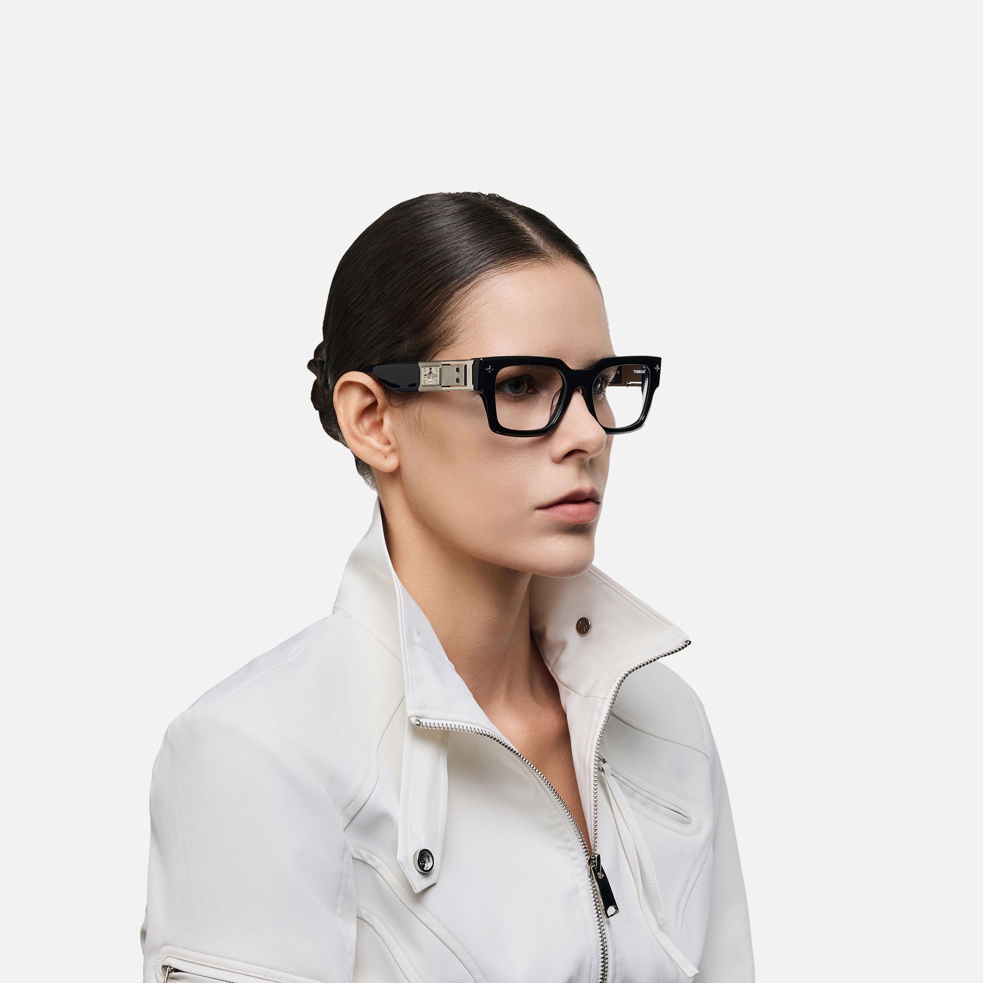 The Programmer - Chunky Black USB Glasses by Vooglam - Side View On Model