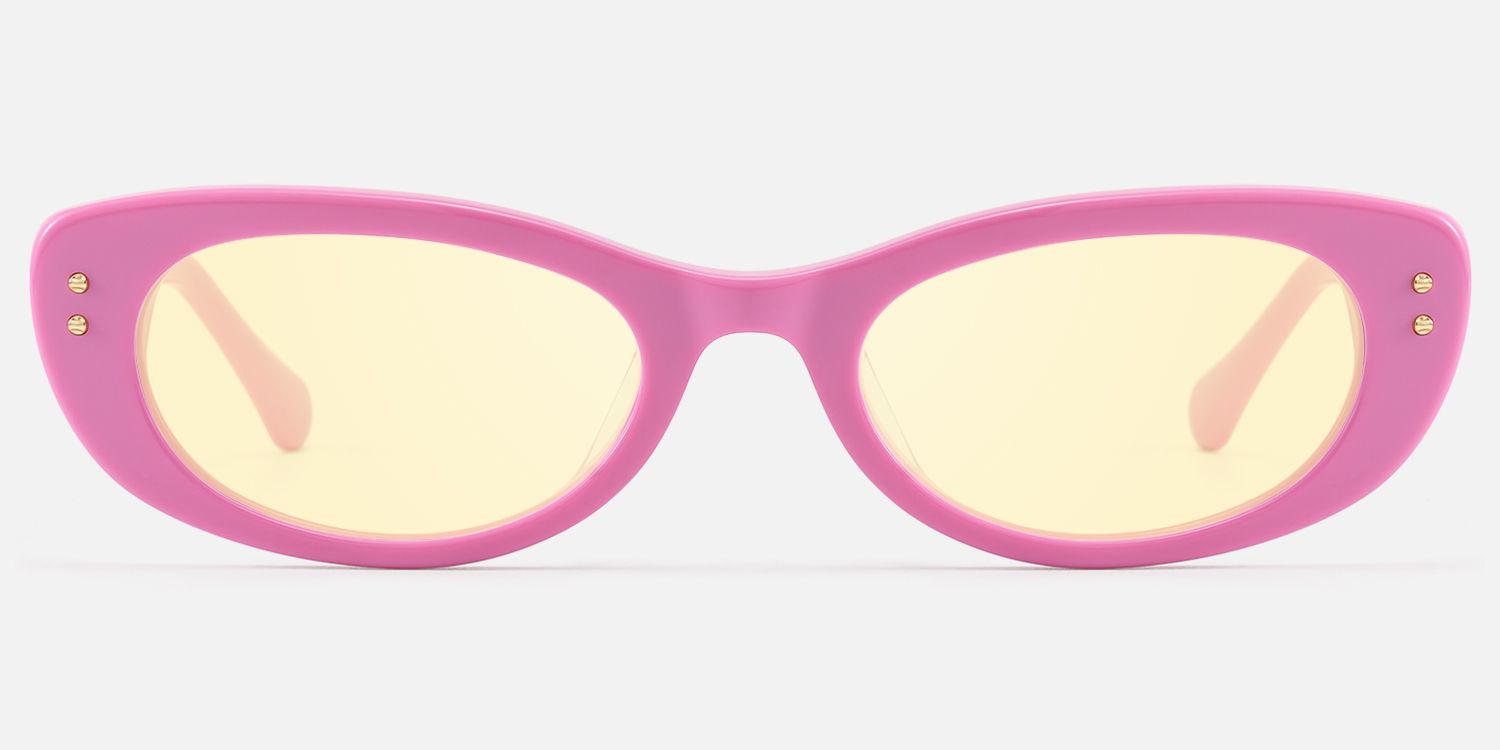 Ginza - Yellow Lens Pink Y2K Narrow Cat Eye Shades by Vooglam - Angle View