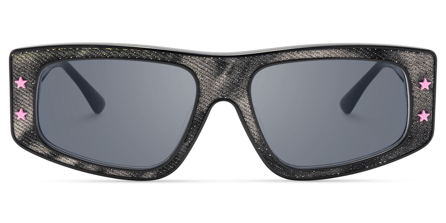 Maeva - Y2K Denim Rectangle Pink Star Sunglasses by Vooglam Product Details 1