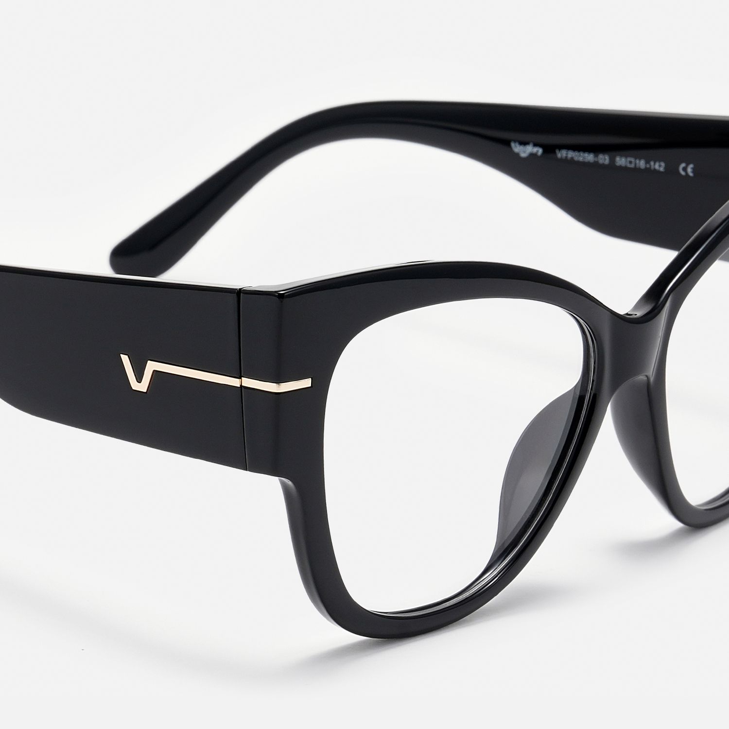 Elektra - Elegant Black & Gold Cat Eye Glasses by Vooglam - Design Details