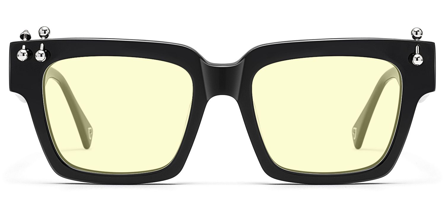 PIERCE - Black Pierced Square Yellow Tinted Shades by Vooglam Product Details 1