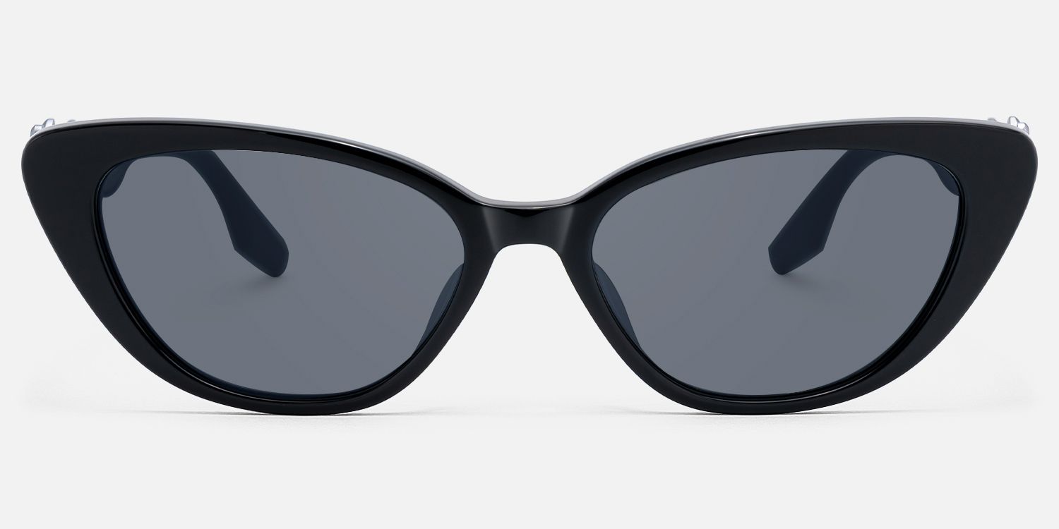 No Fate - Decorative Temple Black Cat Eye Sunglasses by Vooglam - Angle View