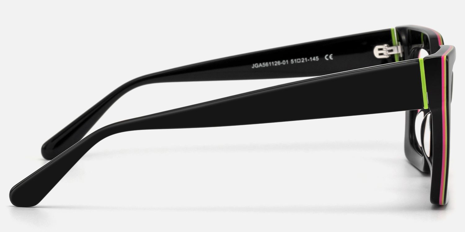 Trance - Square Black Eyeglasses by Vooglam - Side View