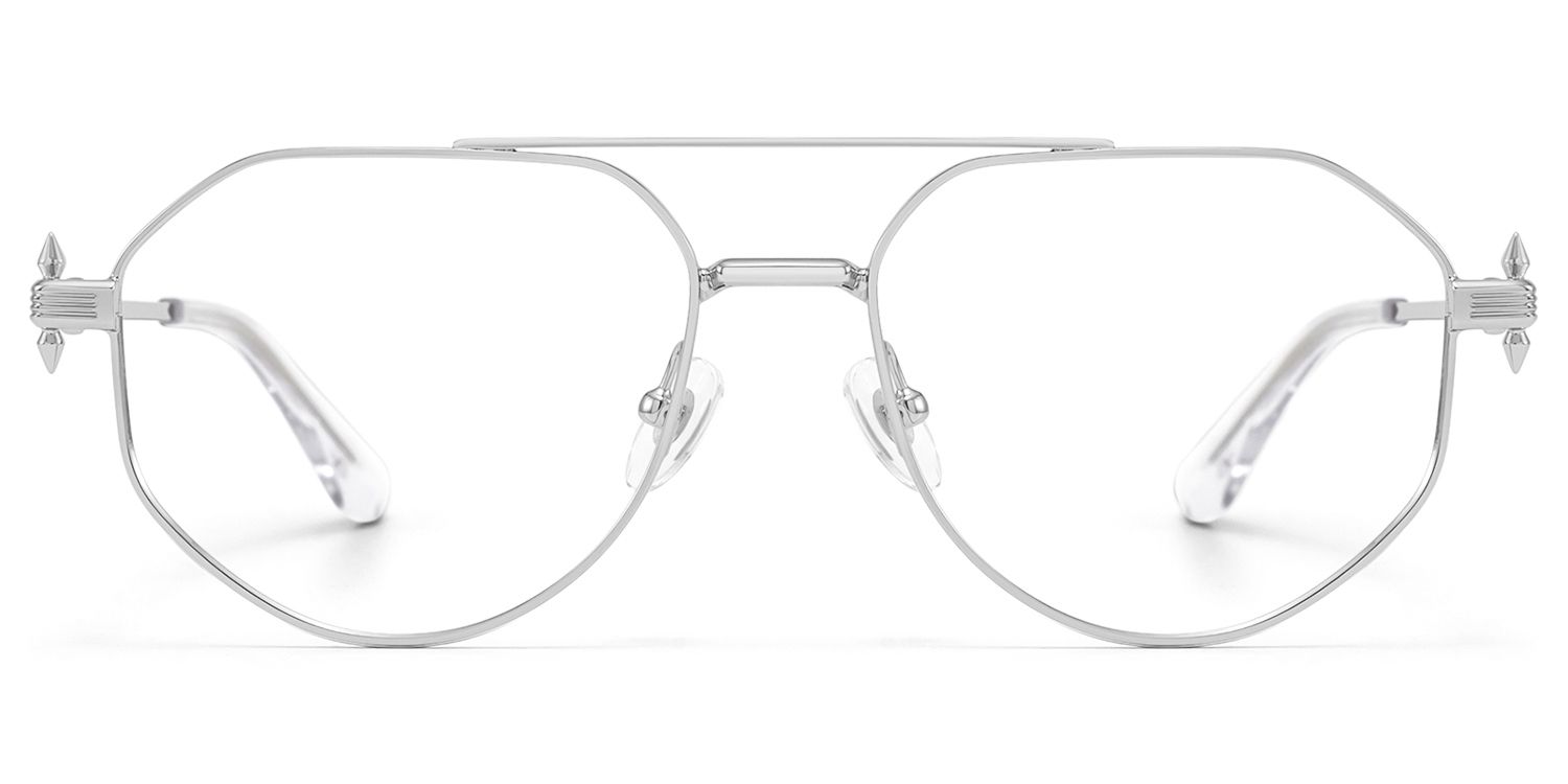 Aegis - Silver Thin Metal Aviator Glasses by Vooglam Product Details 1