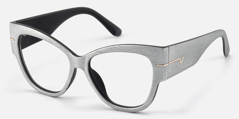 Elektra - Sleek Brushed Cat-Eye Designer Gray Glasses