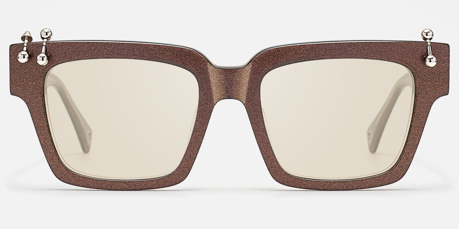 PIERCE - Pearl Brown Pierced Square Tinted Shades by Vooglam - Angle View