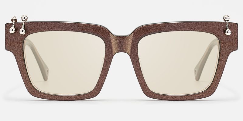 PIERCE - Pearl Brown Pierced Square Tinted Shades by Vooglam