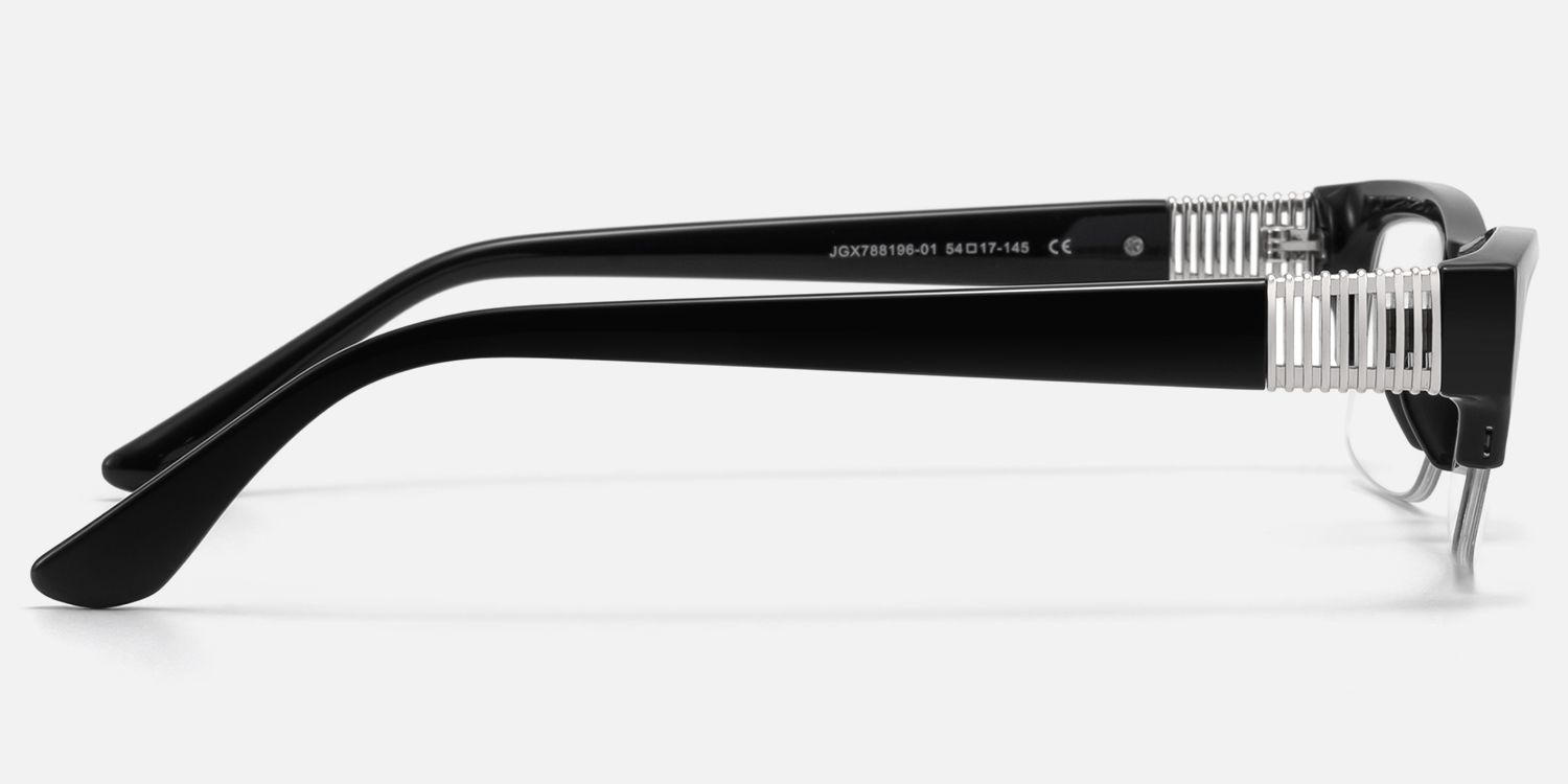 Kairo - Black Semi Rimless Acetate Glasses by Vooglam - Side View