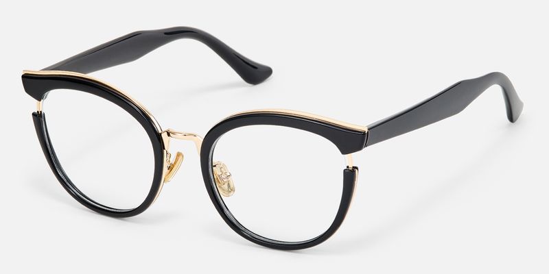 Retro-Black and Gold Rounded Metal Cateye Glasses by Vooglam