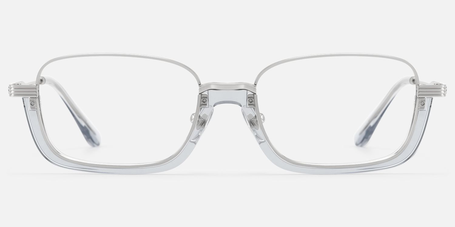 Basel - Translucent Gray Silver Rectangle Glasses by Vooglam - Angle View