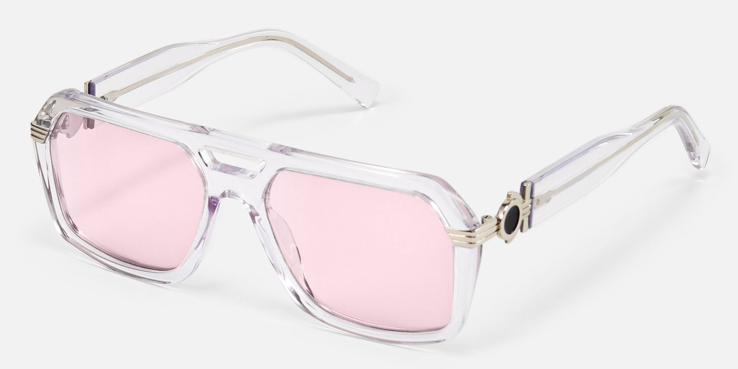 Maverick - Clear Frame Pink Lens Sunglasses by Vooglam - Front View