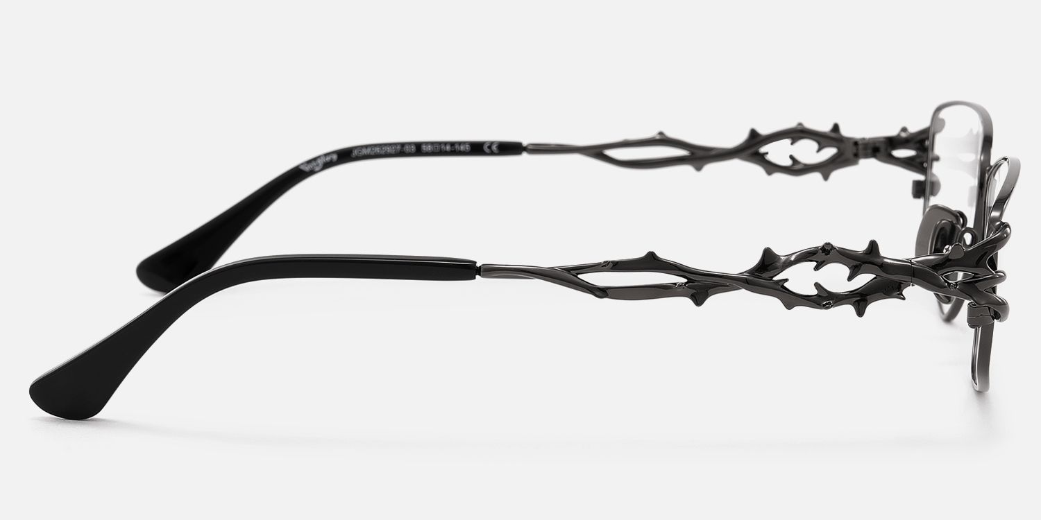 Spine - Geometric Metal Grey Eyeglasses by Vooglam - Side View