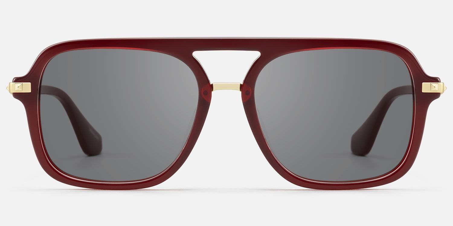 Marfa - Bold Red Frame Square Pilot Sunglasses by Vooglam - Angle View