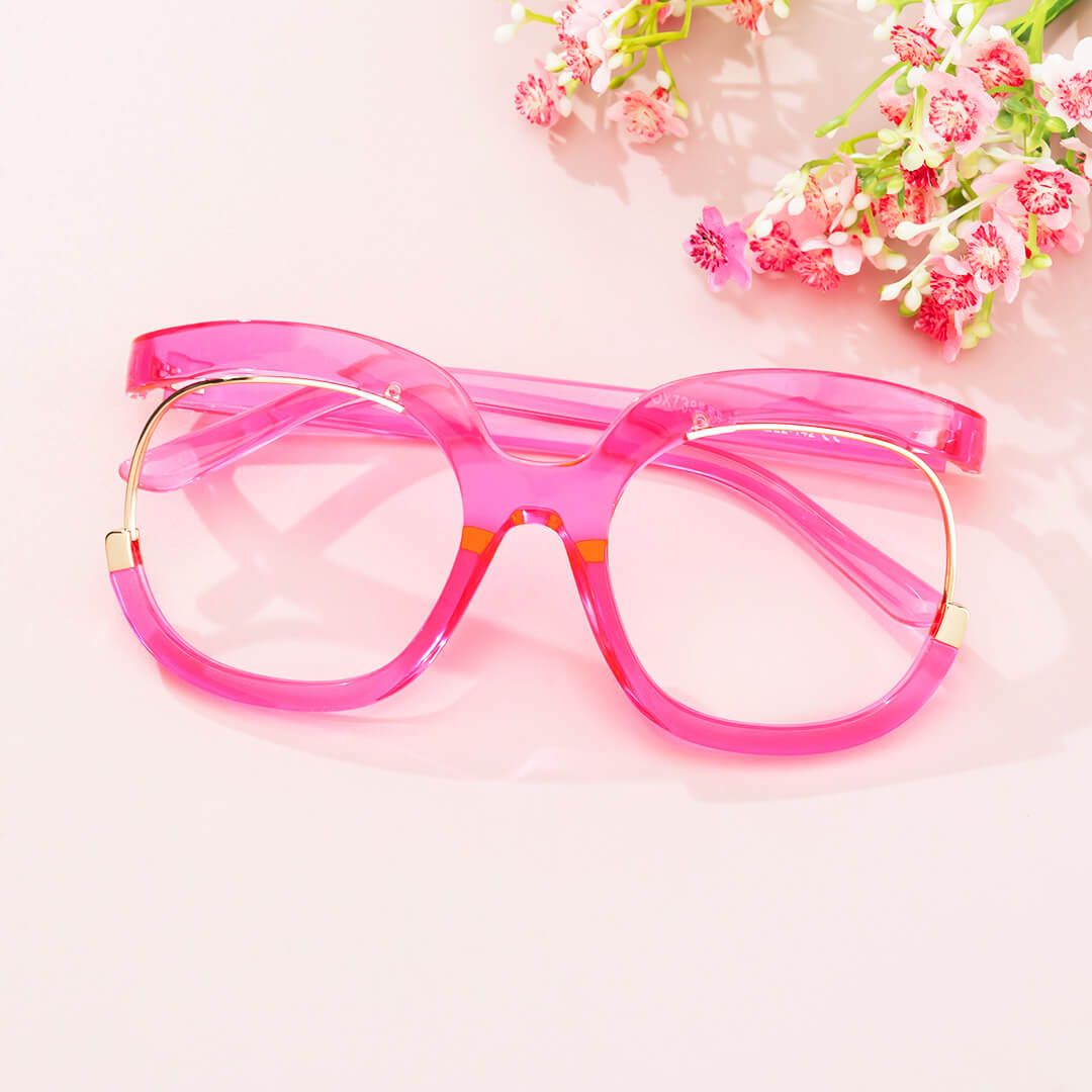 Fredia - Square Bright/Pink Eyeglasses | Vooglam On Model