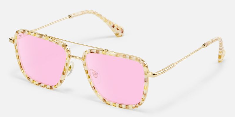 Isla - Yelllow Vintage Aviator Patterned Sunglasses by Vooglam