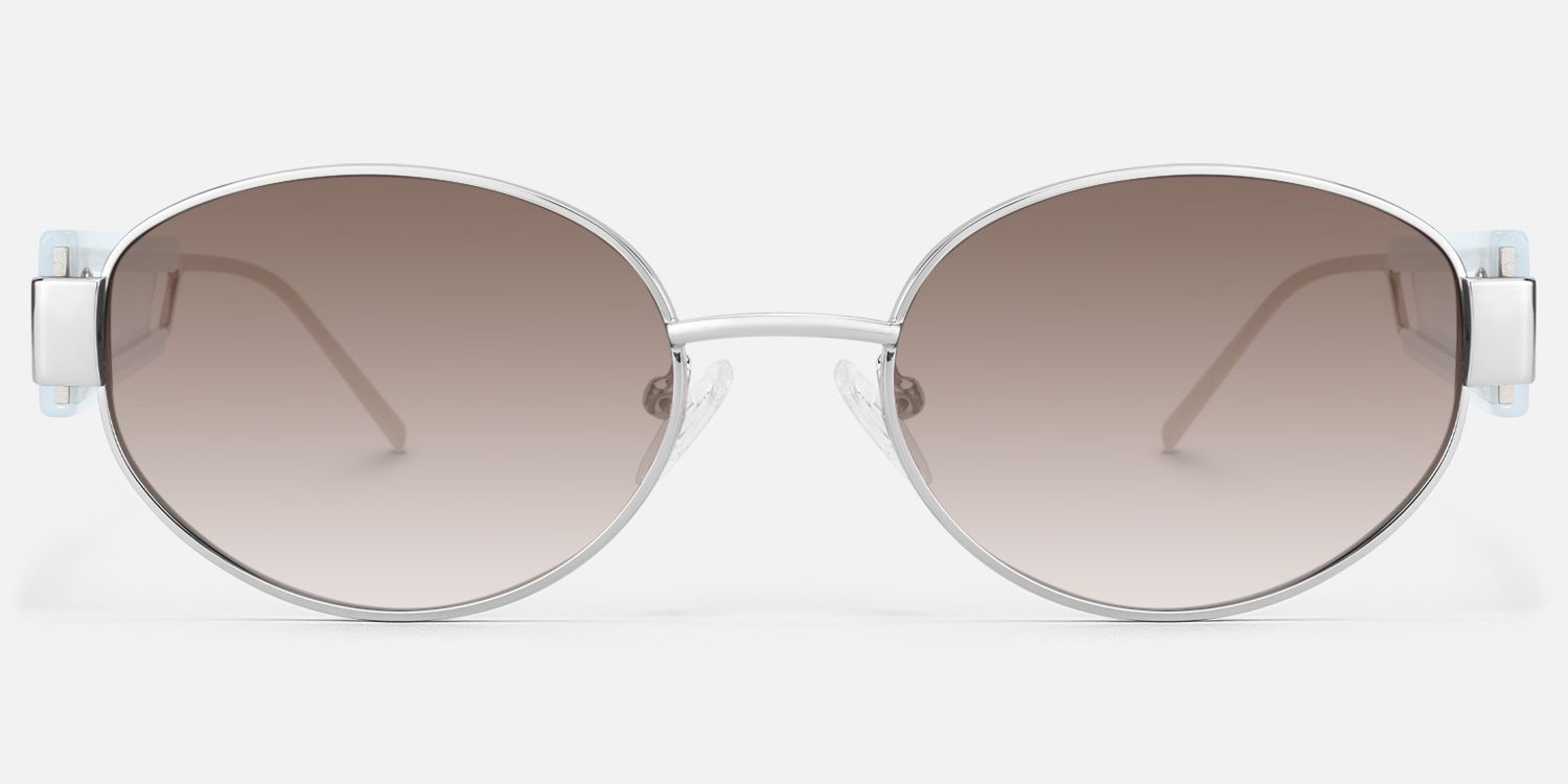 Ember - Silver Oval Gradient Brown Tinted Shades by Vooglam - Angle View