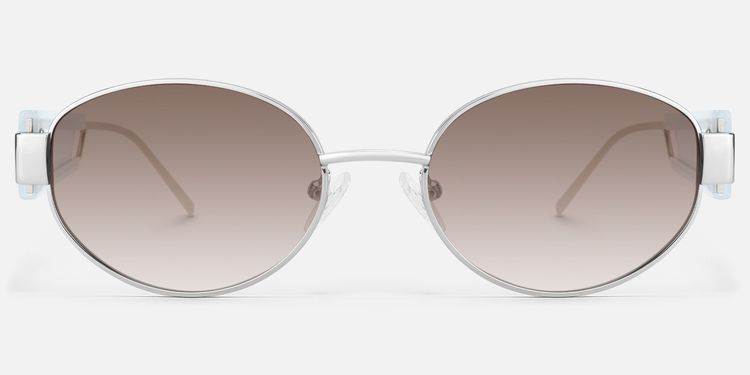 Ember - Silver Oval Gradient Brown Tinted Shades by Vooglam