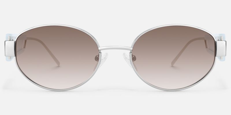 Ember - Silver Oval Gradient Brown Tinted Shades by Vooglam