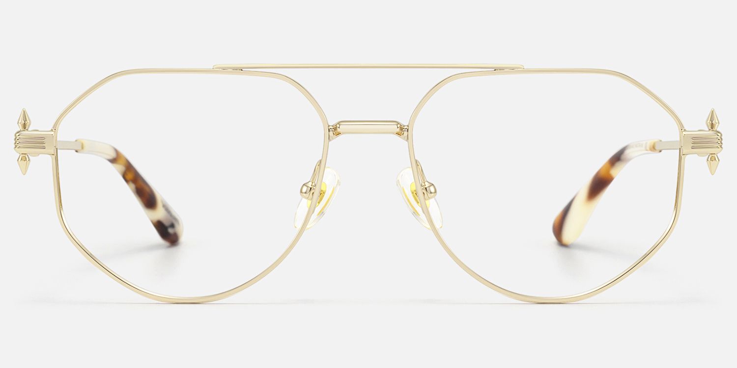 Aegis - Retro Gold Slim Aviator Glasses by Vooglam - Angle View