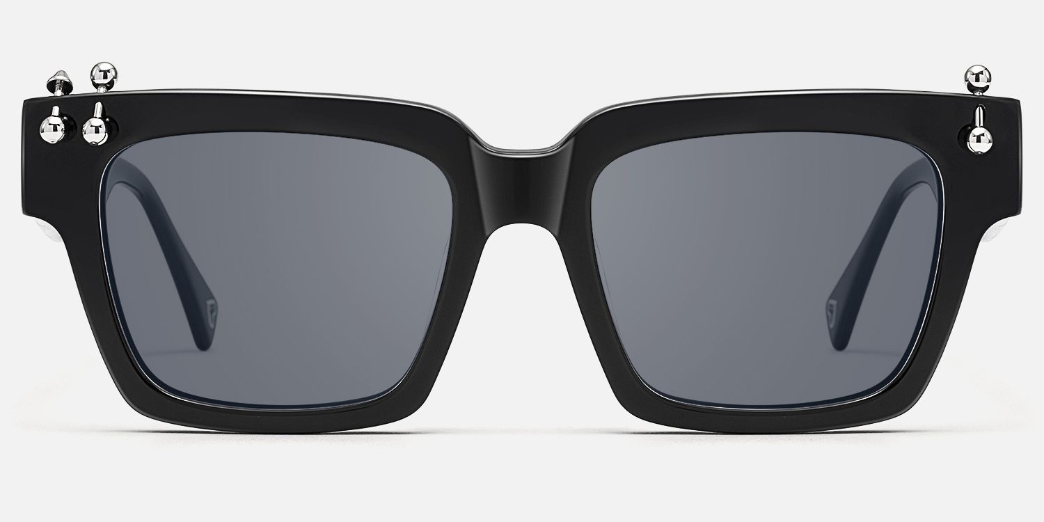 PIERCE - Sleek Square Black Sunglasses by Vooglam - Angle View
