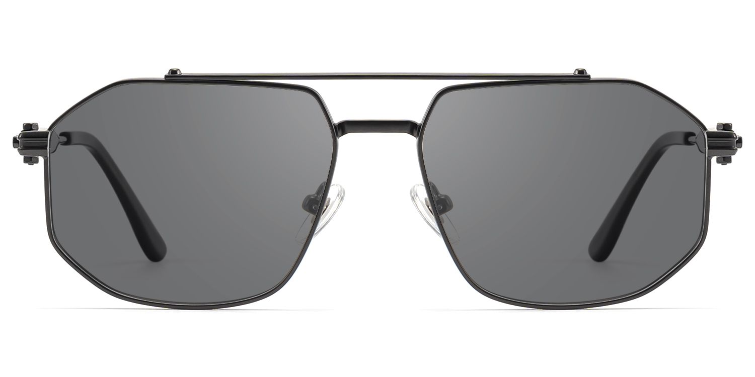 Ando - Matte Black Geometric Gunmetal Sunglasses by Vooglam Product Details 1
