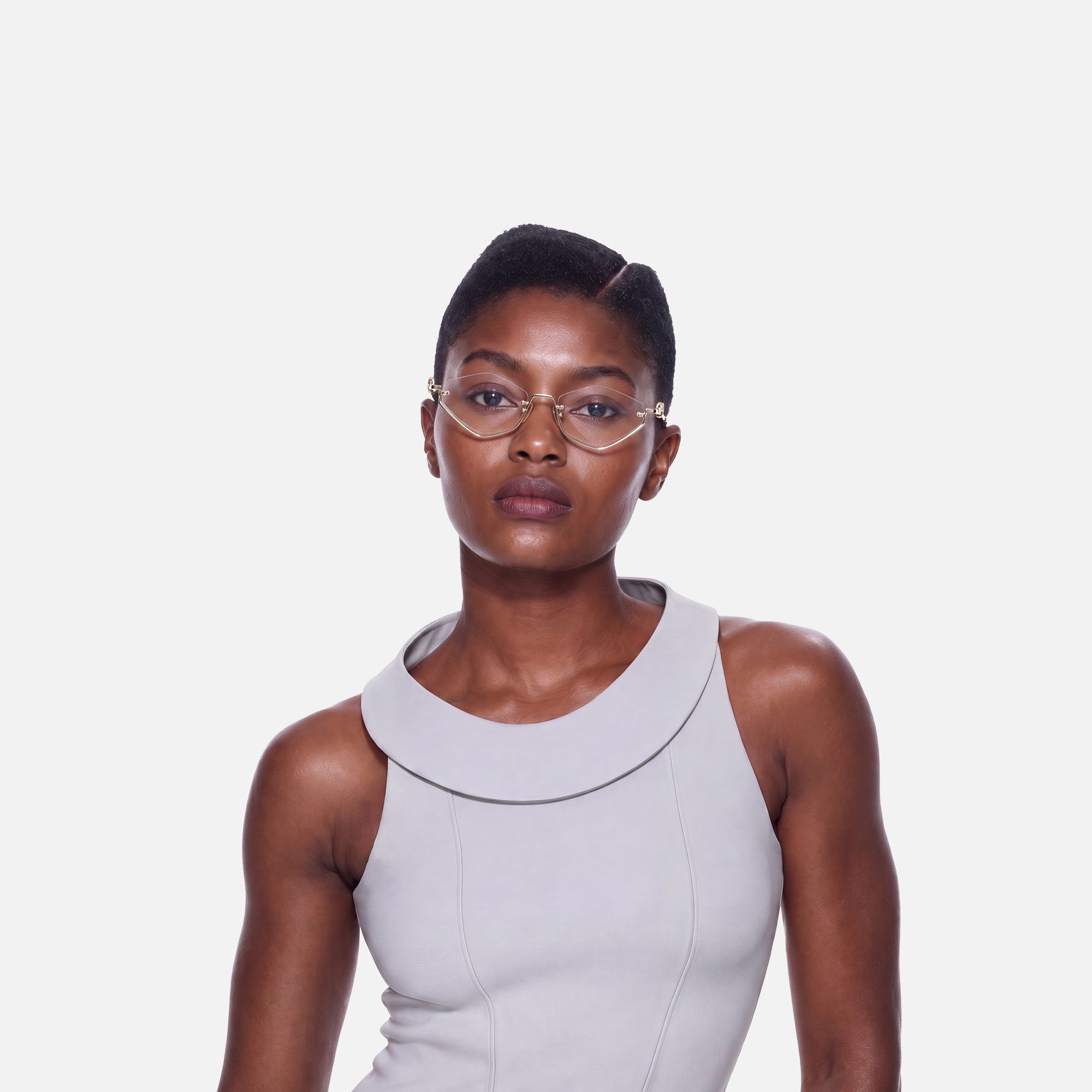 Niseko - Champagne Gold Octagon Half Rim Glasses by Vooglam - On Model