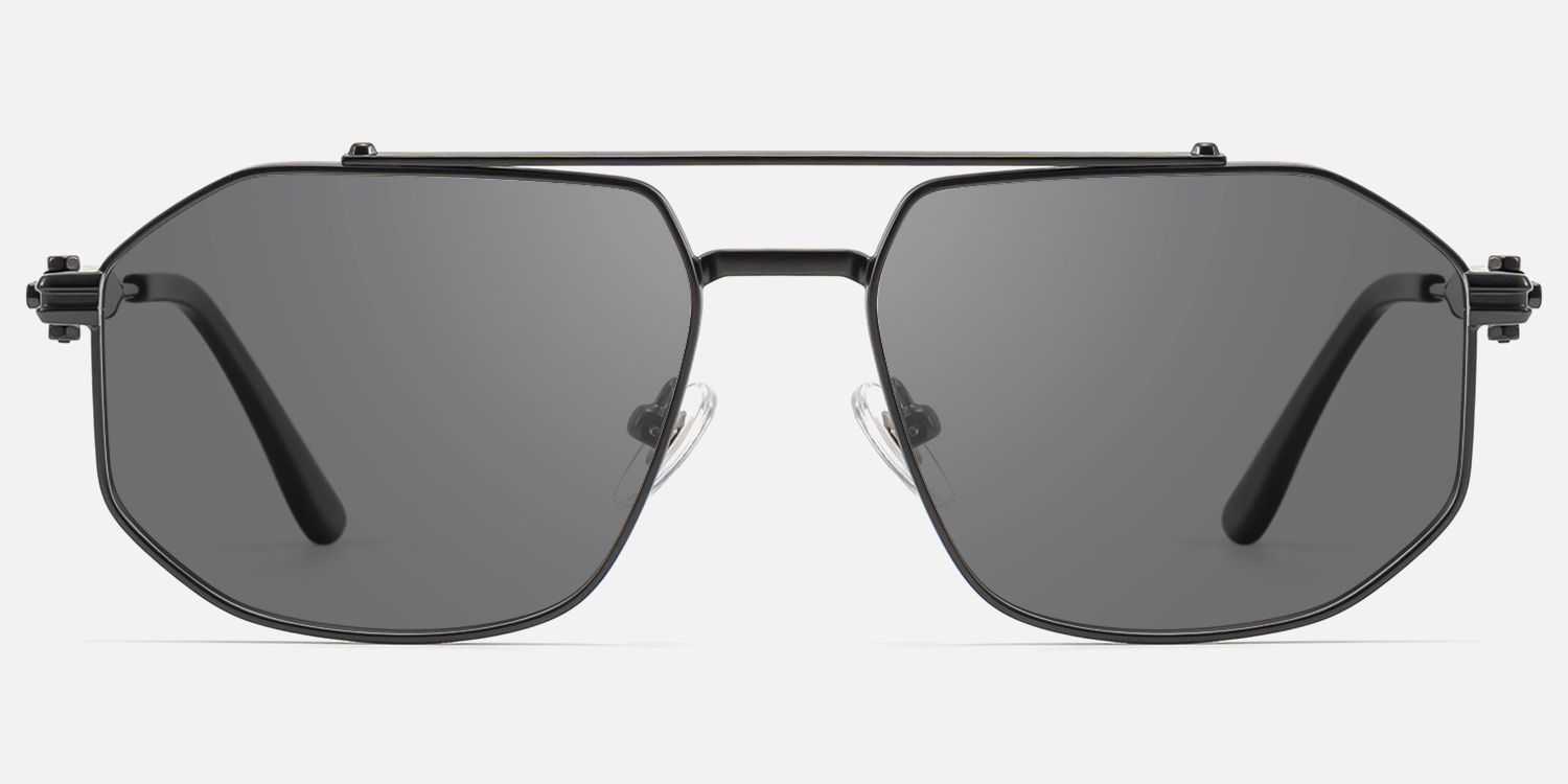 Ando - Matte Black Geometric Gunmetal Sunglasses by Vooglam - Angle View