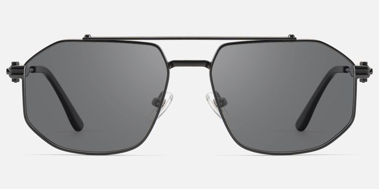 Ando - Matte Black Geometric Gunmetal Sunglasses by Vooglam