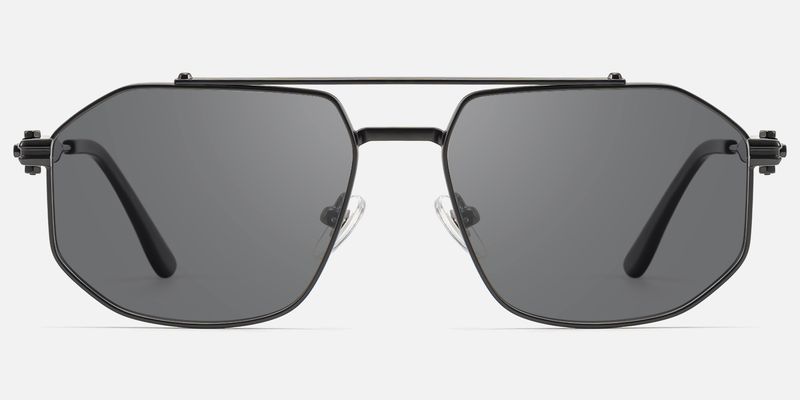 Ando - Matte Black Geometric Gunmetal Sunglasses by Vooglam