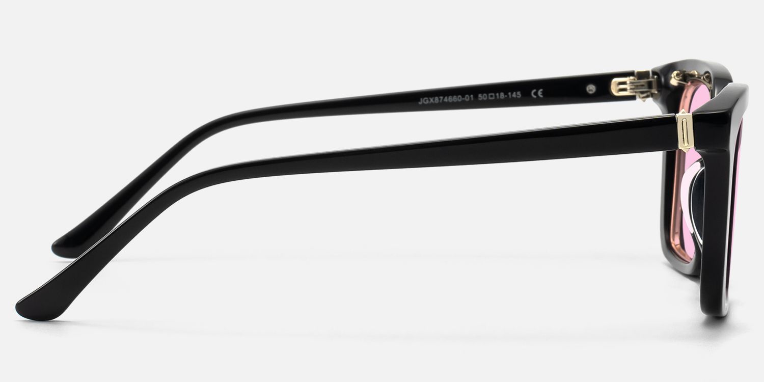 Chaparral - Red Tint Rectangle Black Sunglasses by Vooglam - Side View