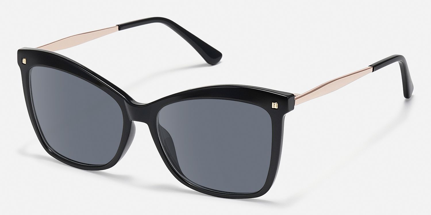 Libby - Black Gold Butterfly Large Sunglasses by Vooglam - Front View