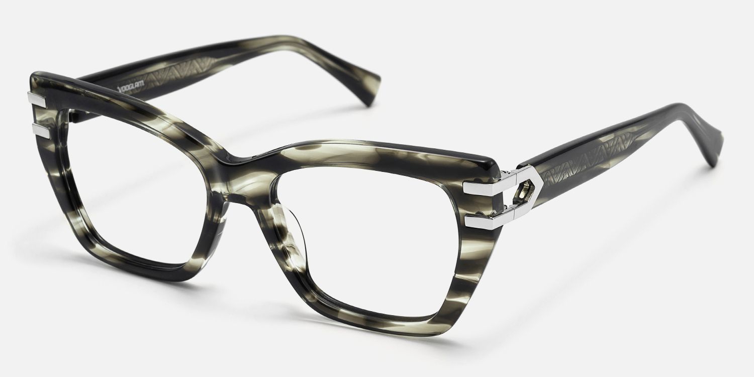 Warrior-Gray Striped Horn Unique Butterfly Glasses by Vooglam - Front View