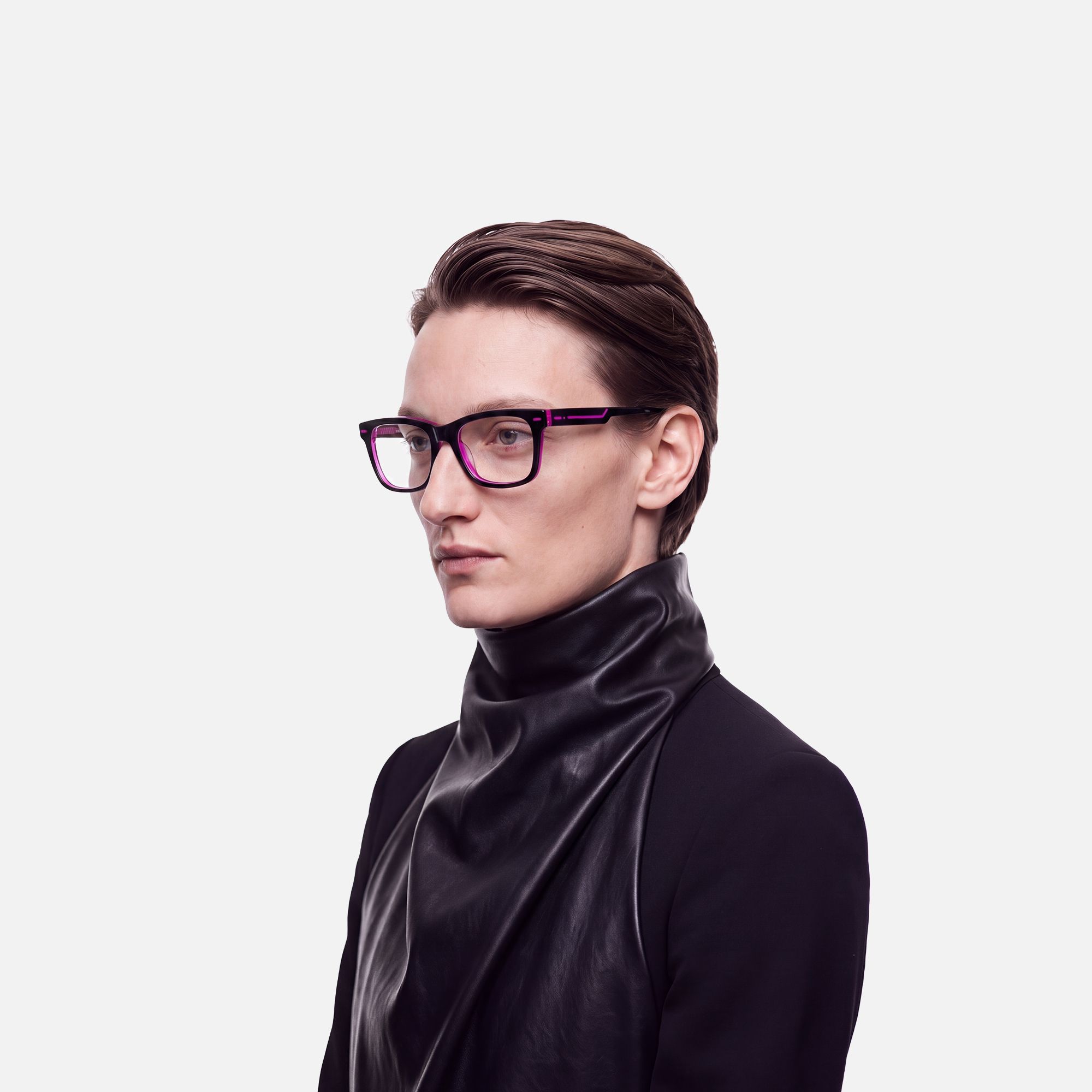 Ether - Square Acetate Neon Pink EDM Rave Glasses by Vooglam - Model Side Profile