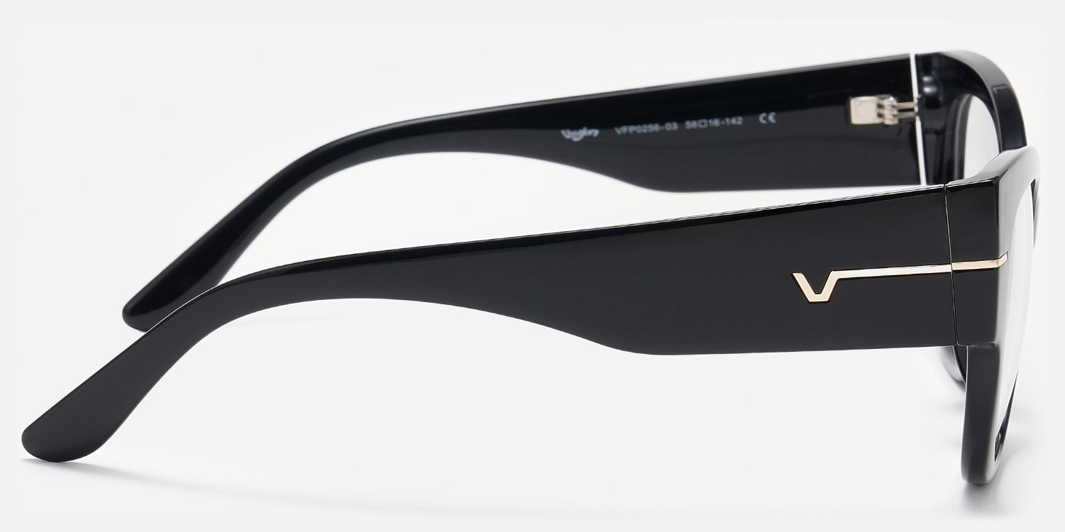 Elektra - Elegant Black & Gold Cat Eye Glasses by Vooglam - Side View