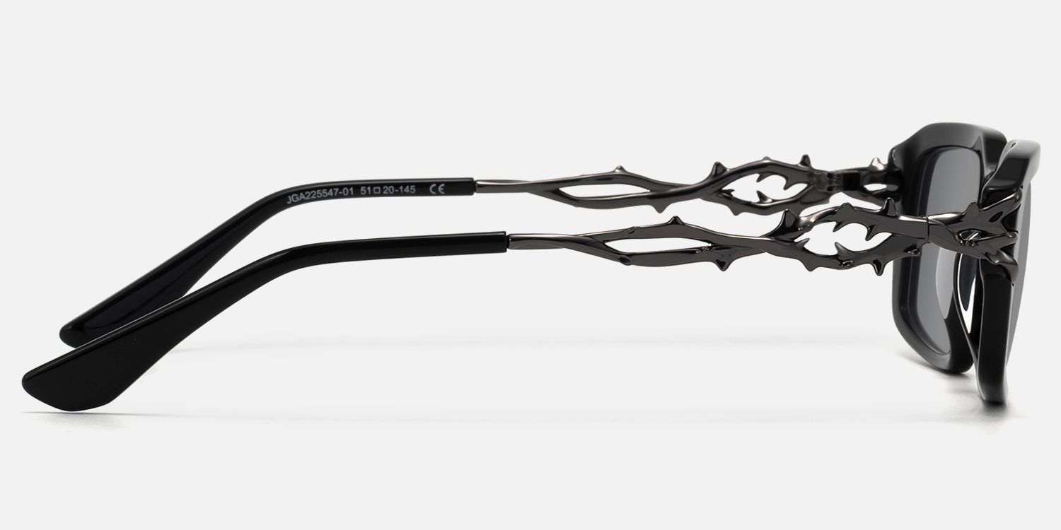 Vorpal - Goth Thorn Rectangle Black Sunglasses by Vooglam - Side View