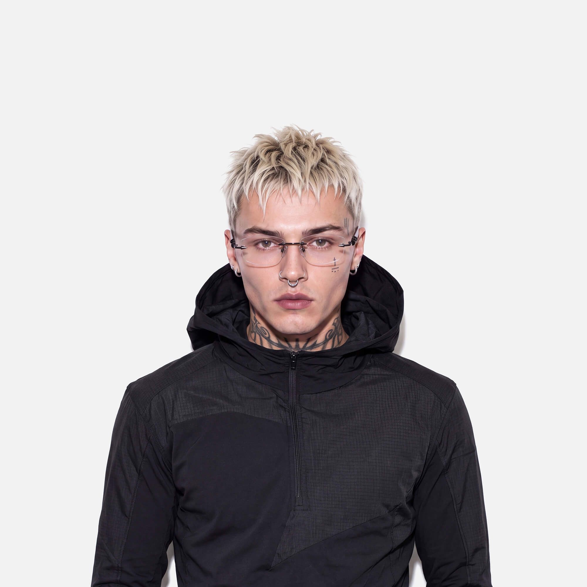 Fracture - Black & Red Rimless Spike Glasses by Vooglam - Lifestyle Look