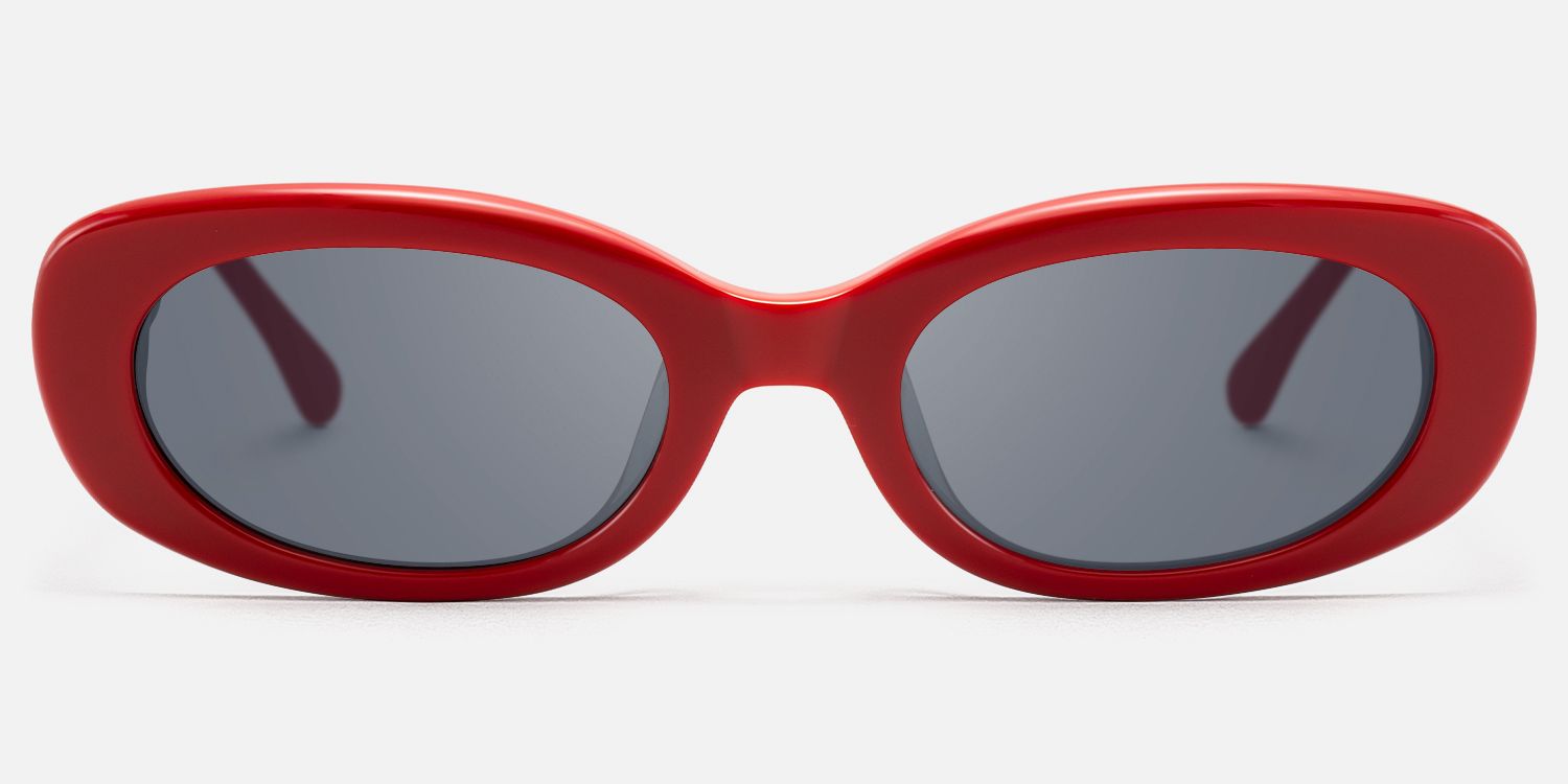 SHHHH~ - Red Checkered Oval Acetate Sunglasses by Vooglam - Angle View
