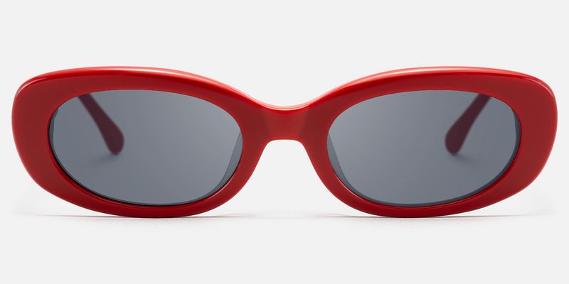 SHHHH~ - Red Checkered Oval Acetate Sunglasses | Vooglam