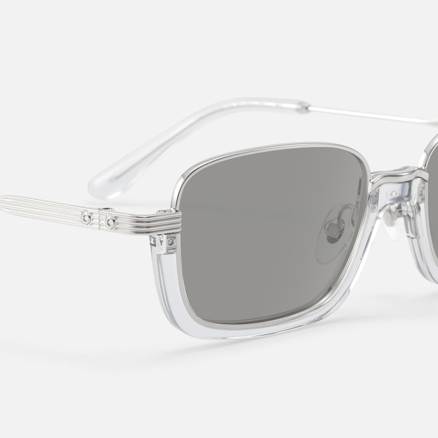 Basel - Oversized Silver Clear Gray Sunglasses by Vooglam - Design Details