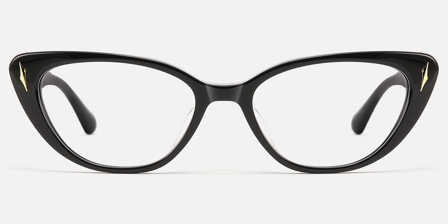 As If - Black Punk Spike Narrow Cateye Glasses by Vooglam - Angle View