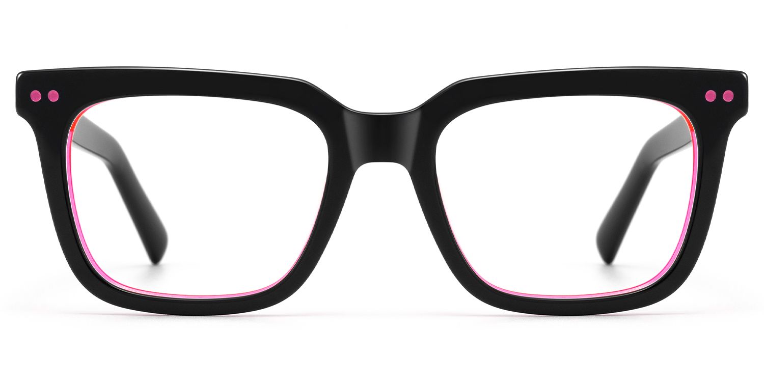Remix - Black and Pink Neon Rectangle Rave Glasses by Vooglam Product Details 1