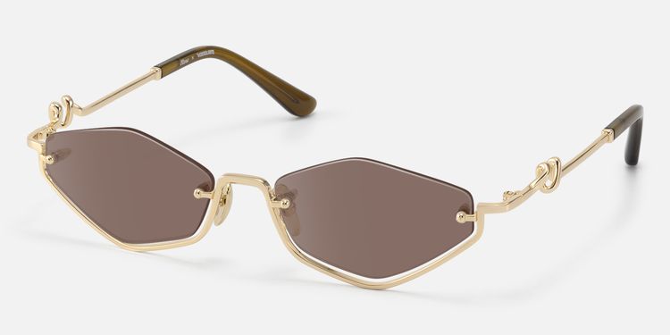 Niseko - Rose Gold Octagon Brown Tinted Sunglasses by Vooglam