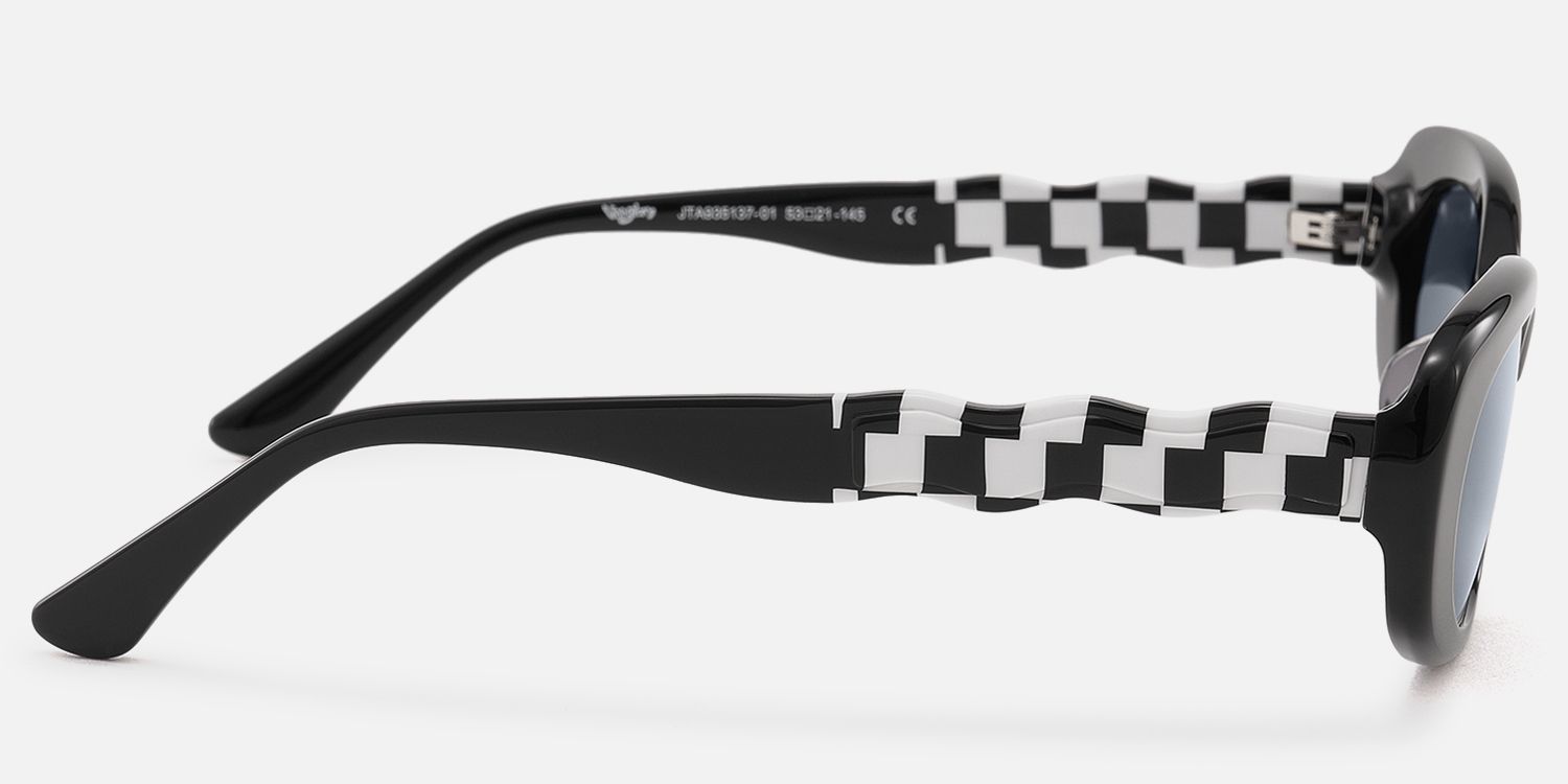 SHHHH~ - Black Oval Sunglasses with Checkered by Vooglam - Side View