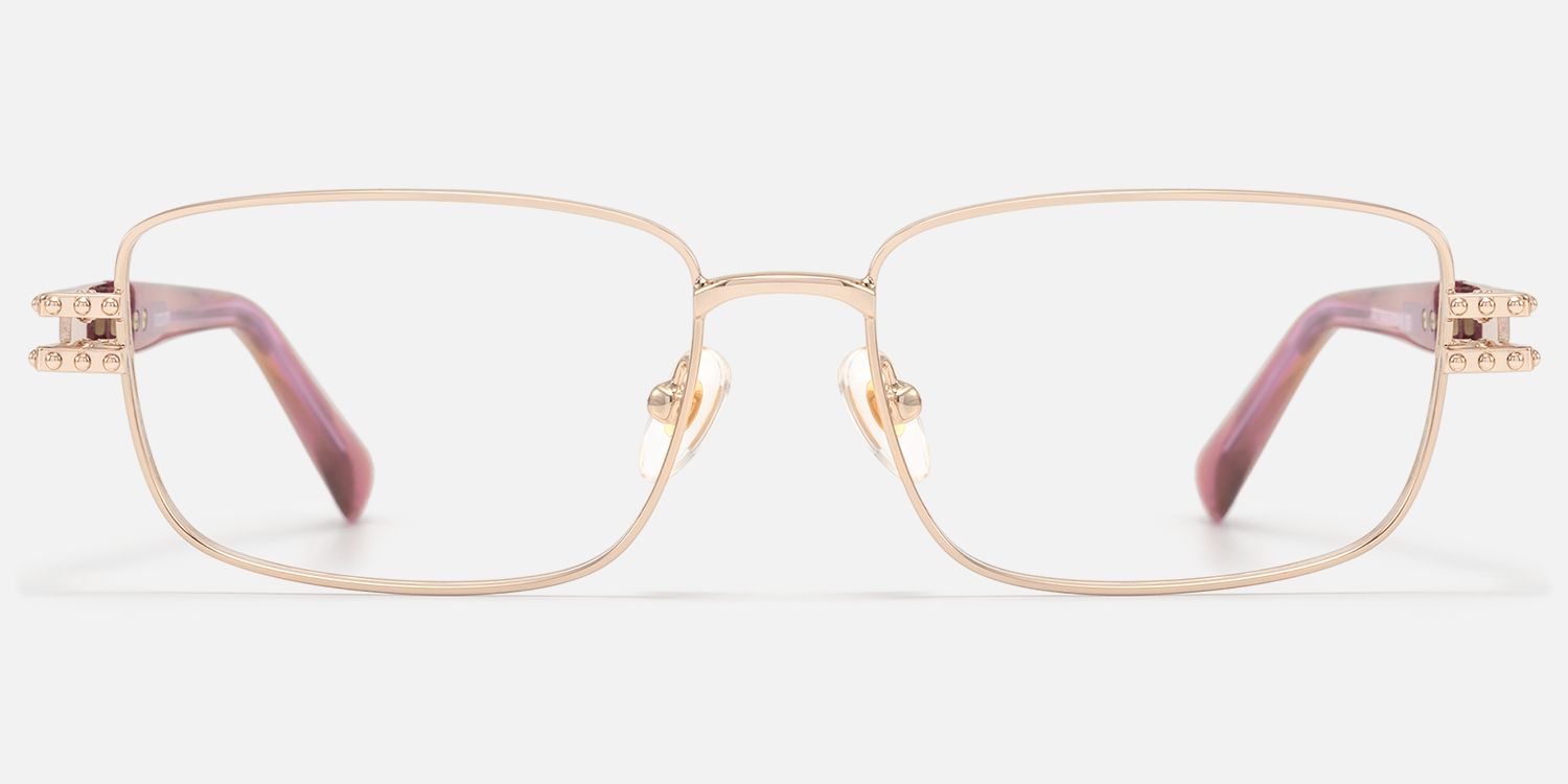 Veyra - Pink Gold Studded Glasses by Vooglam - Angle View